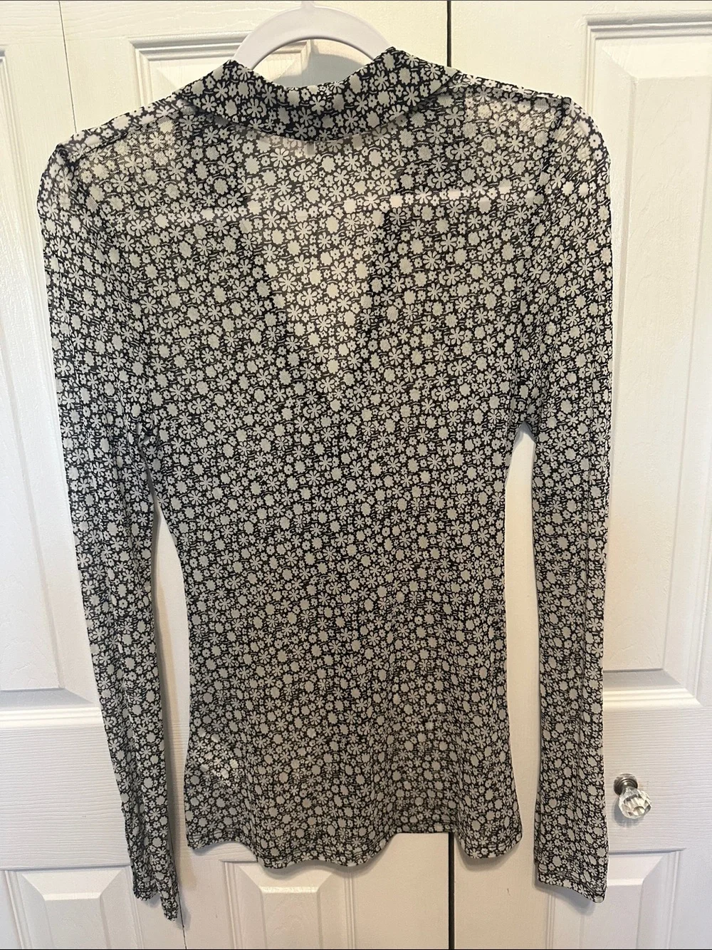 Free People Lucky Black and White Floral Ruched Button-Front Shirtee